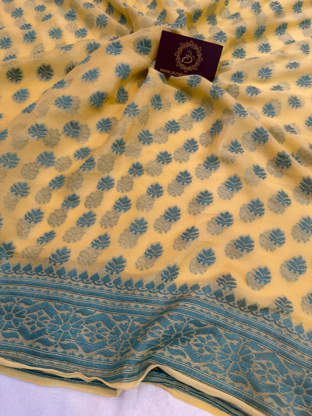 Lemon Yellow Pure Banarasi Khaddi Chiffon Saree