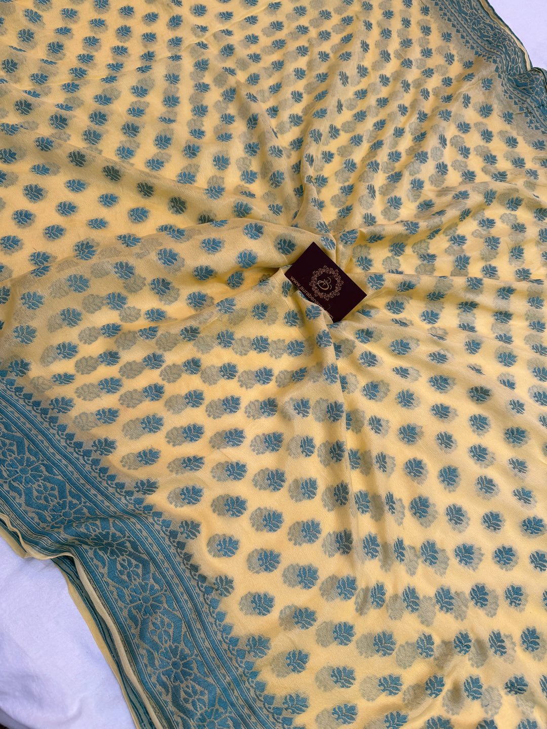 Lemon Yellow Pure Banarasi Khaddi Chiffon Saree