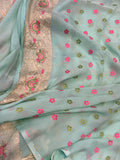 Light Blue Banarasi Khaddi Georgette Saree - Aura Benaras