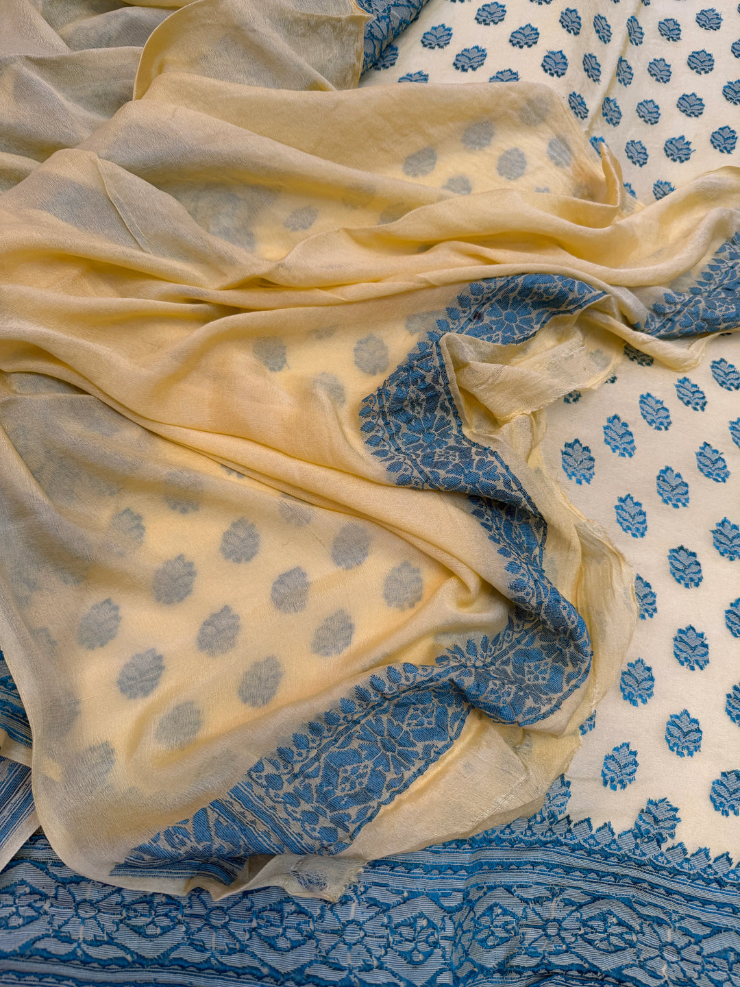 Lemon Yellow Pure Banarasi Khaddi Chiffon Saree