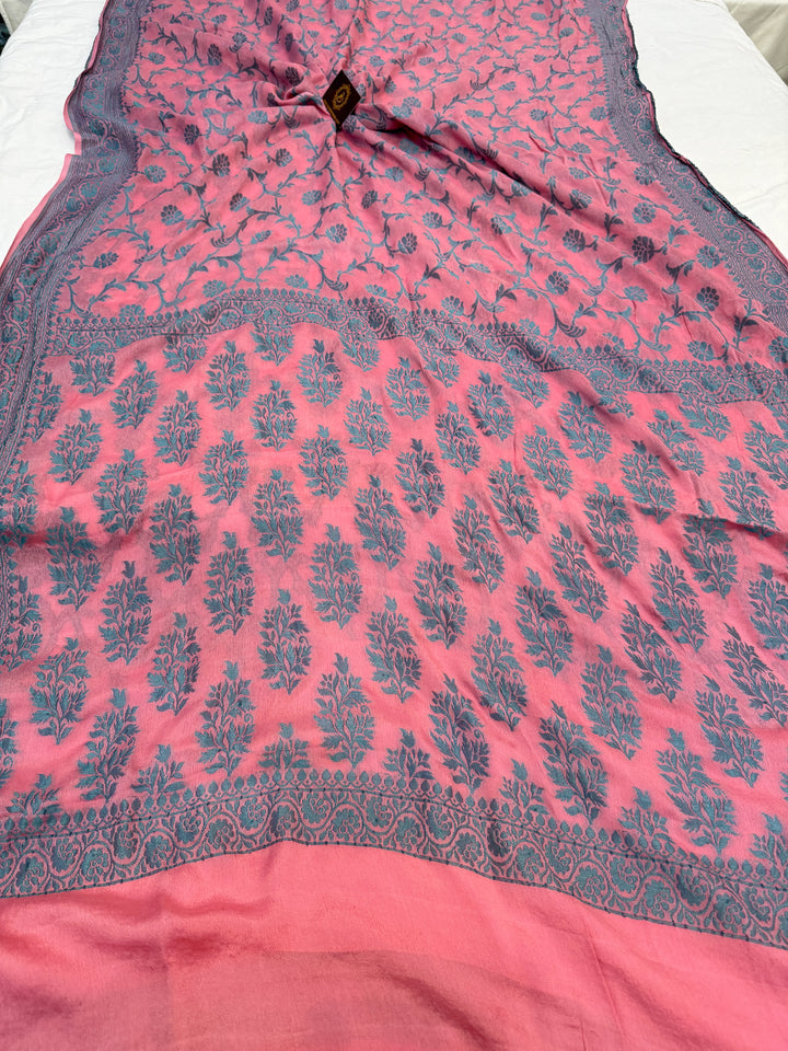 Onion Shade Pure Banarasi Khaddi Chiffon Saree