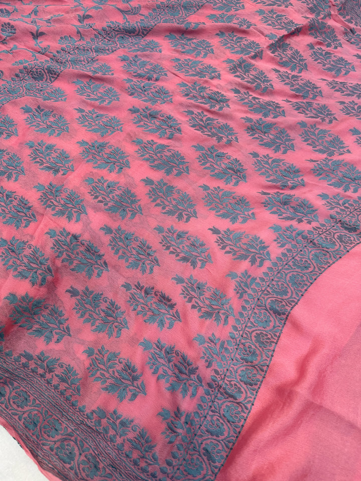 Onion Shade Pure Banarasi Khaddi Chiffon Saree