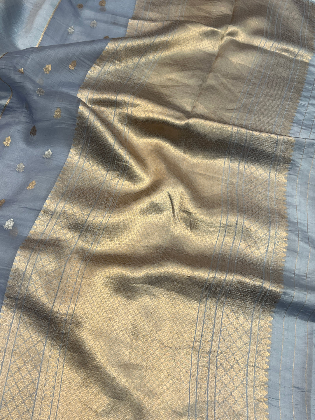 Grey Pure Silk Handloom Banarasi Saree