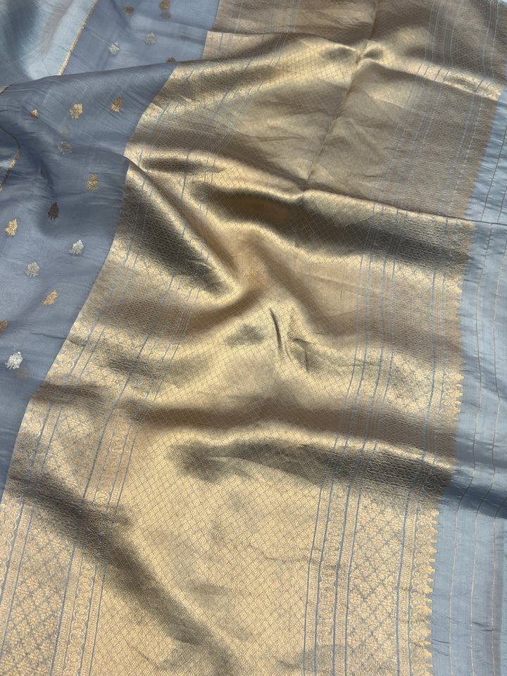 Grey Pure Silk Handloom Banarasi Saree
