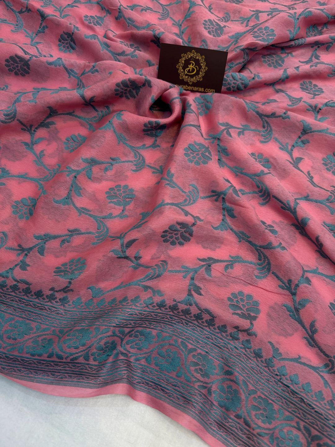 Onion Shade Pure Banarasi Khaddi Chiffon Saree