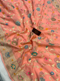 Peach Banarasi Khaddi Georgette Saree - Aura Benaras