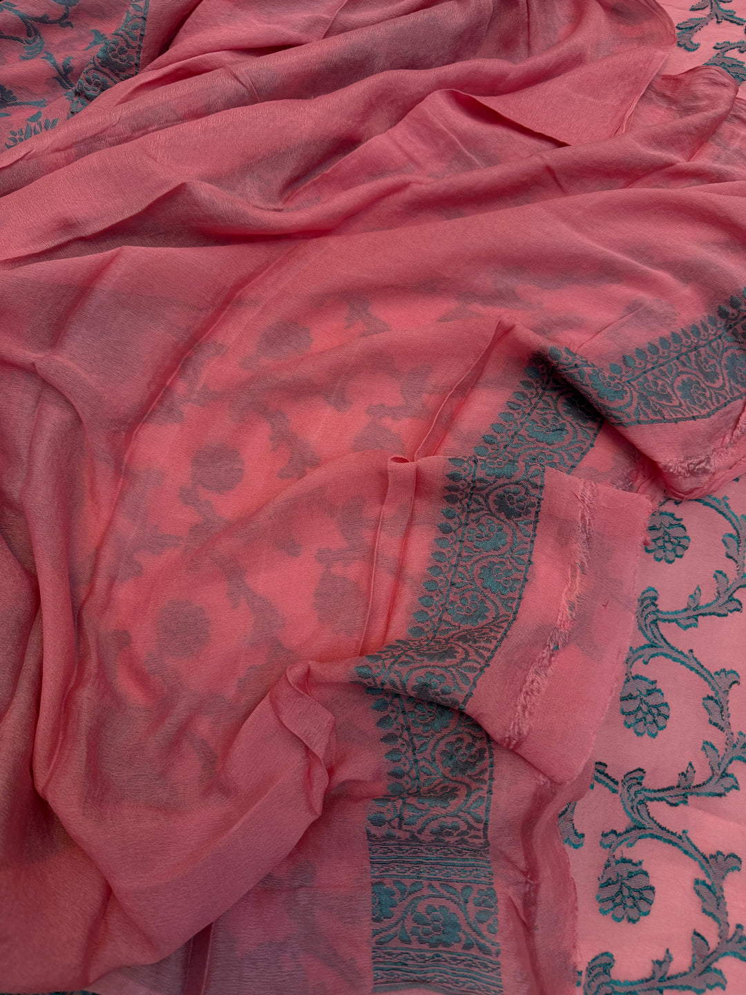 Onion Shade Pure Banarasi Khaddi Chiffon Saree