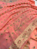 Peach Banarasi Khaddi Georgette Saree - Aura Benaras