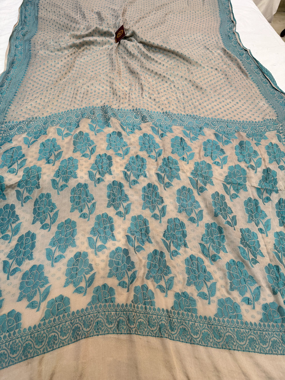 Grey Pure Banarasi Khaddi Chiffon Saree