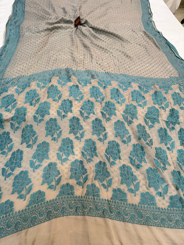 Grey Pure Banarasi Khaddi Chiffon Saree