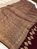 Cream Pure Banarasi Khaddi Crepe Silk Saree - Aura Benaras