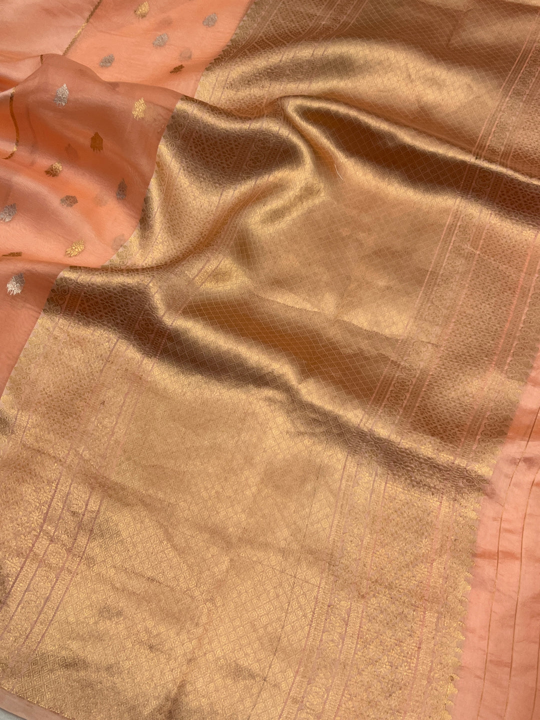 Peach Pure Silk Handloom Banarasi Saree