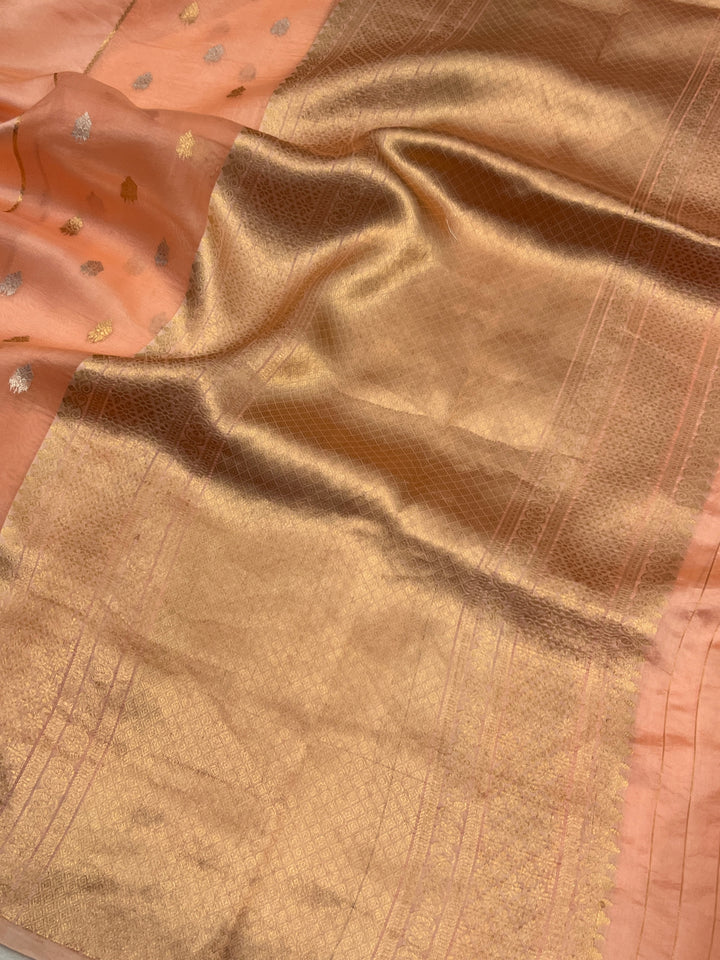 Peach Pure Silk Handloom Banarasi Saree