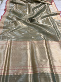 Mint Green Banarasi Handloom Organza Tissue Silk Saree - Aura Benaras