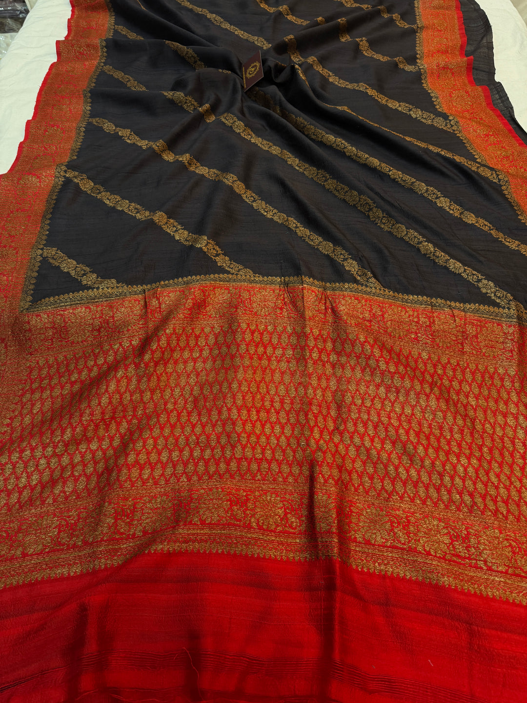 Black Pure Raw Silk Handloom Banarasi Saree
