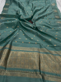Greyish Green Pure Banarasi Handloom Silk Saree - Aura Benaras