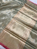 Mint Green Banarasi Handloom Organza Tissue Silk Saree - Aura Benaras