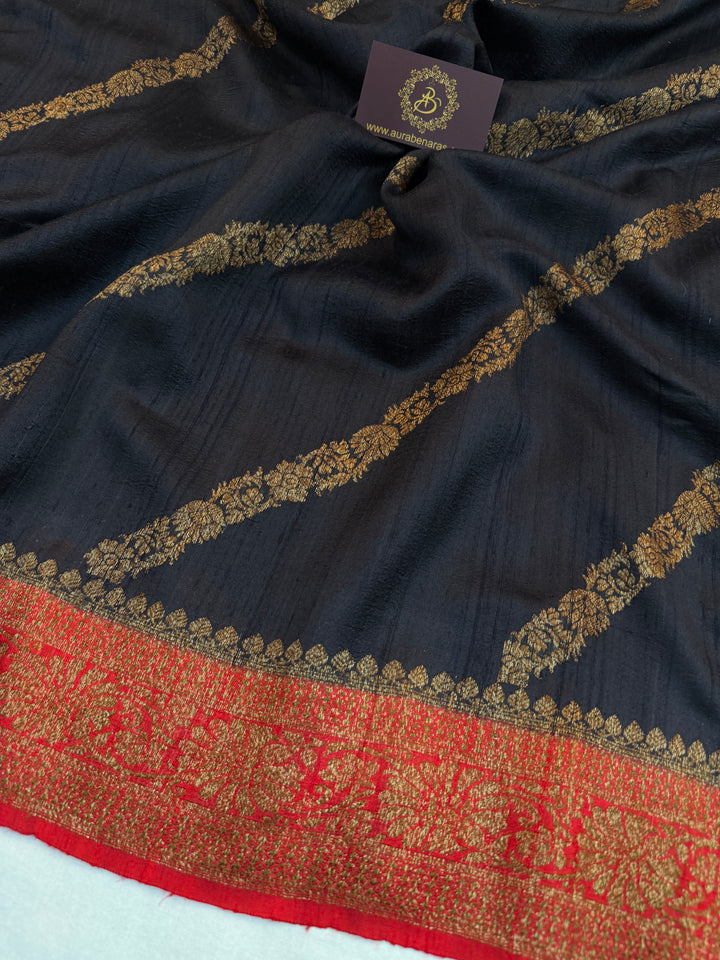 Black Pure Raw Silk Handloom Banarasi Saree