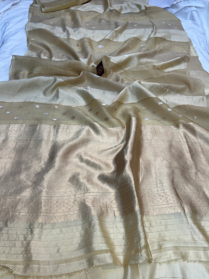 Almond Beige Pure Silk Handloom Banarasi Saree