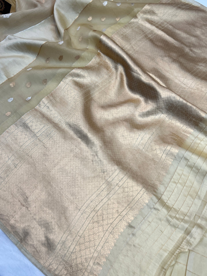 Almond Beige Pure Silk Handloom Banarasi Saree