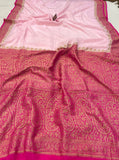 Baby Pink Pure Banarasi Khaddi Crepe Silk Saree - Aura Benaras