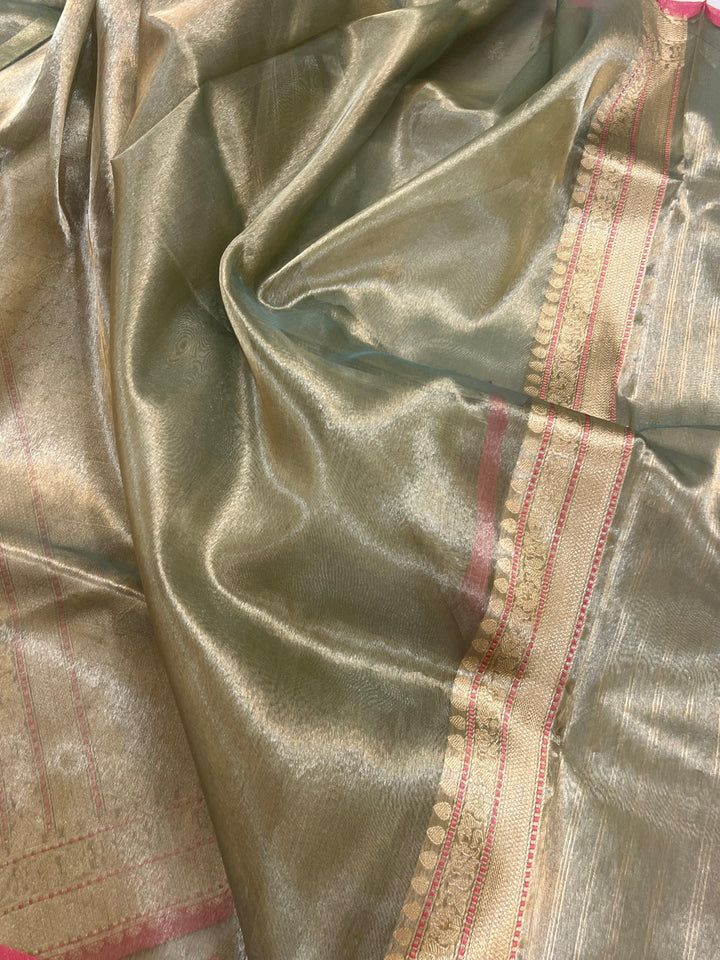 Mint Green Banarasi Handloom Organza Tissue Silk Saree - Aura Benaras