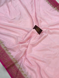 Baby Pink Pure Banarasi Khaddi Crepe Silk Saree - Aura Benaras