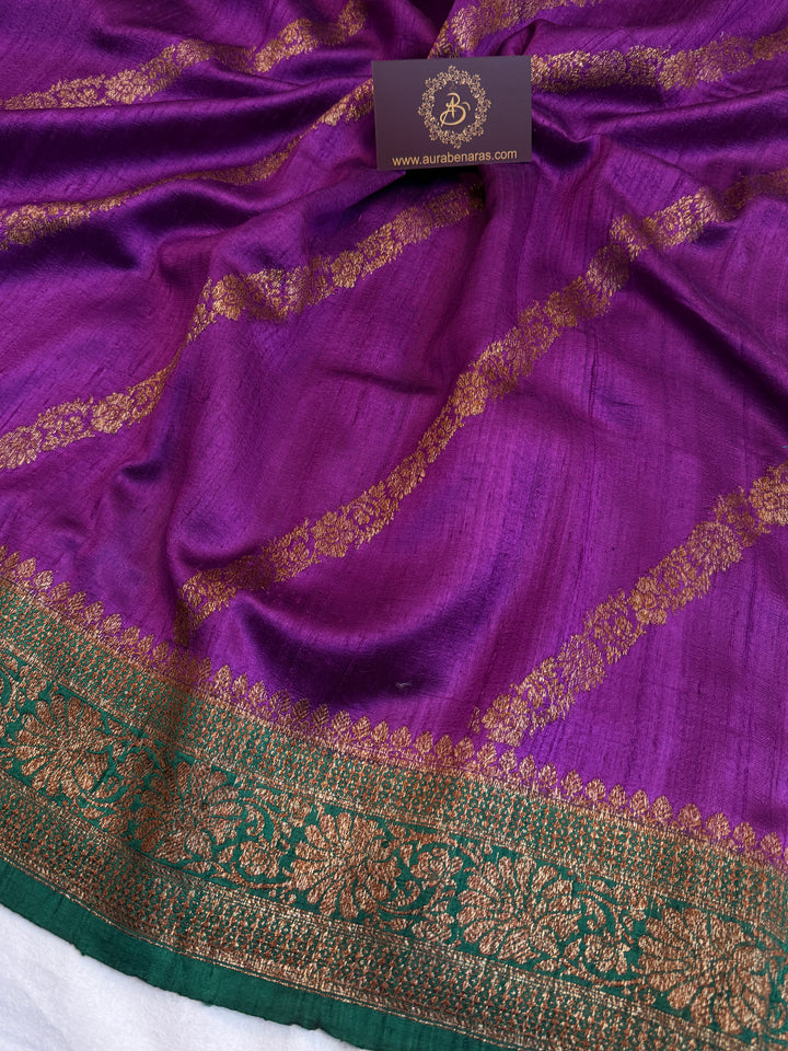 Purple Pure Raw Silk Handloom Banarasi Saree