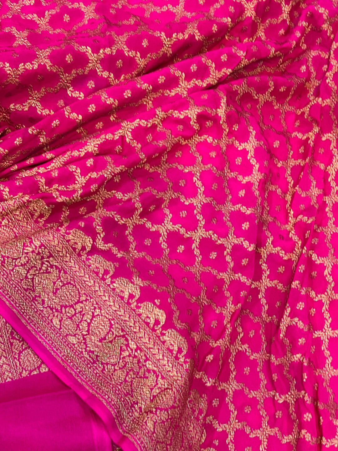 Baby Pink Pure Banarasi Khaddi Crepe Silk Saree - Aura Benaras