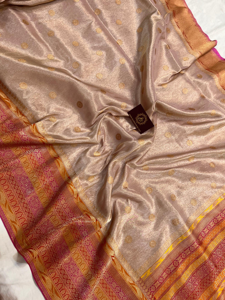 Pastel Pink Banarasi Handloom Katan Tissue Silk Saree - Aura Benaras