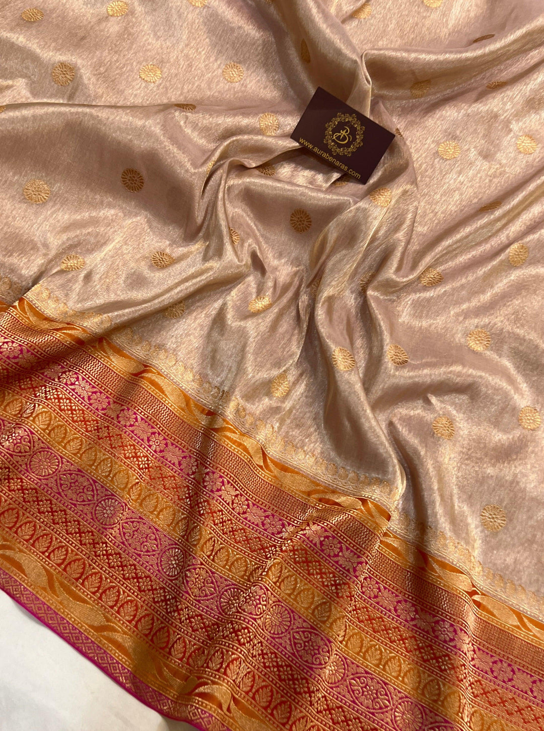 Pastel Pink Banarasi Handloom Katan Tissue Silk Saree - Aura Benaras