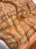 Peach Banarasi Khaddi Georgette Saree - Aura Benaras