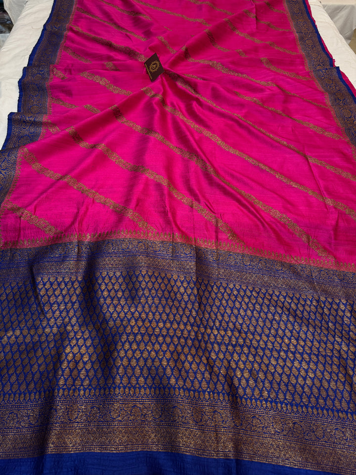 Rani Pink Pure Raw Silk Handloom Banarasi Saree