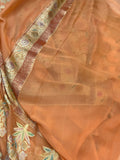 Peach Banarasi Khaddi Georgette Saree - Aura Benaras