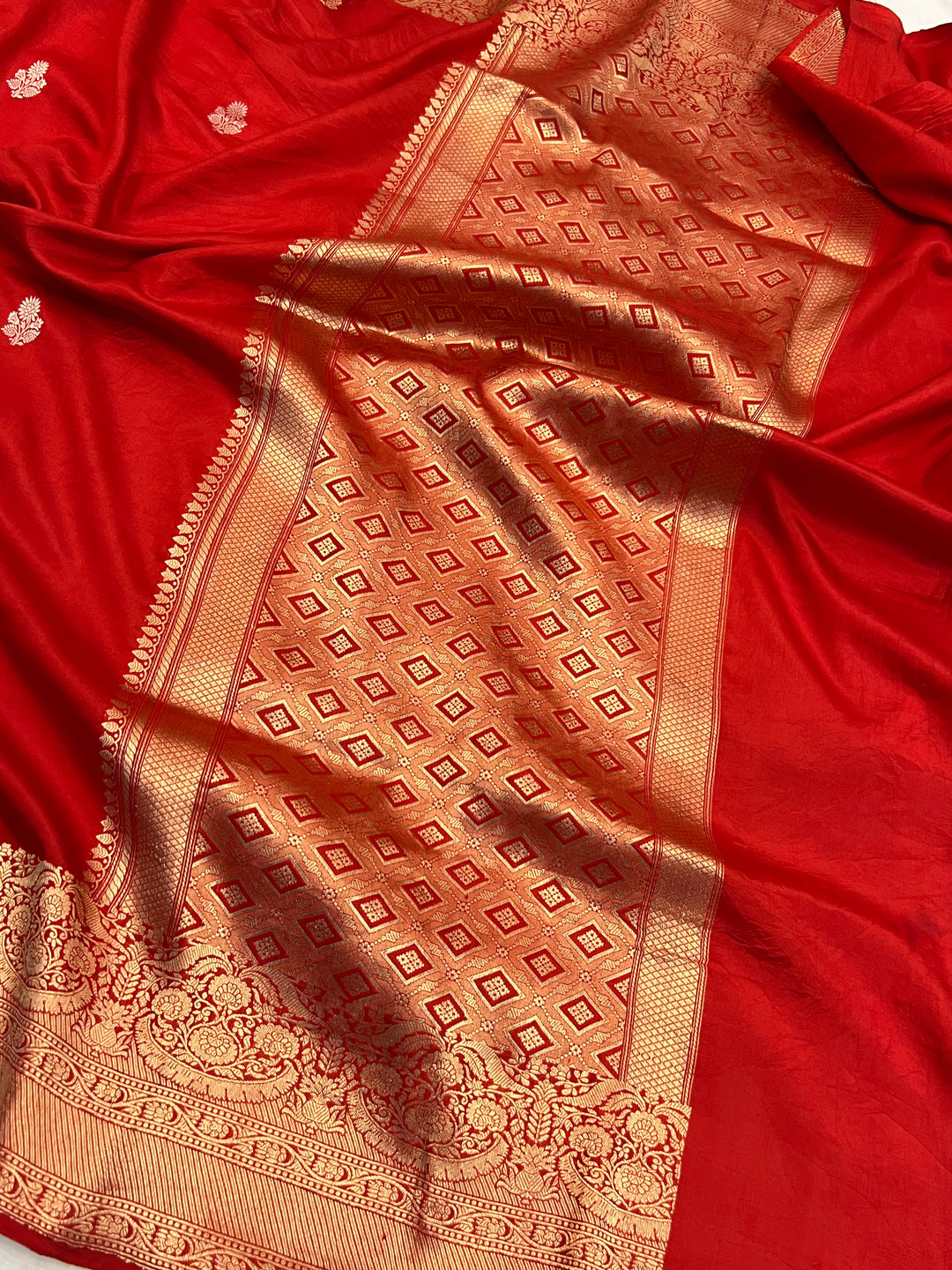 Red Pure Katan Silk Handloom Banarasi Saree