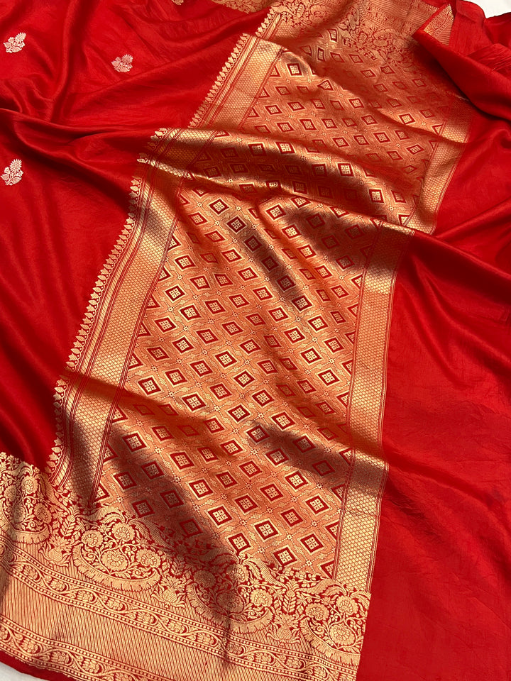 Red Pure Katan Silk Handloom Banarasi Saree