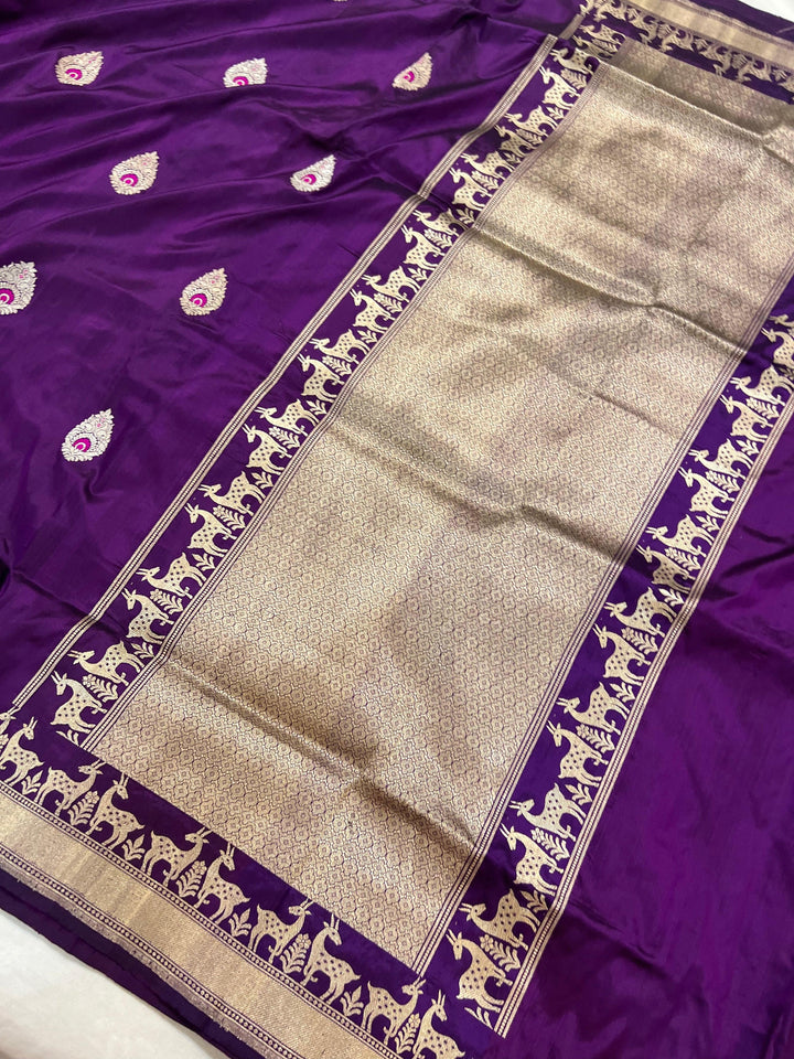 Deep Purple Banarasi Handloom Katan Silk Saree - Aura Benaras