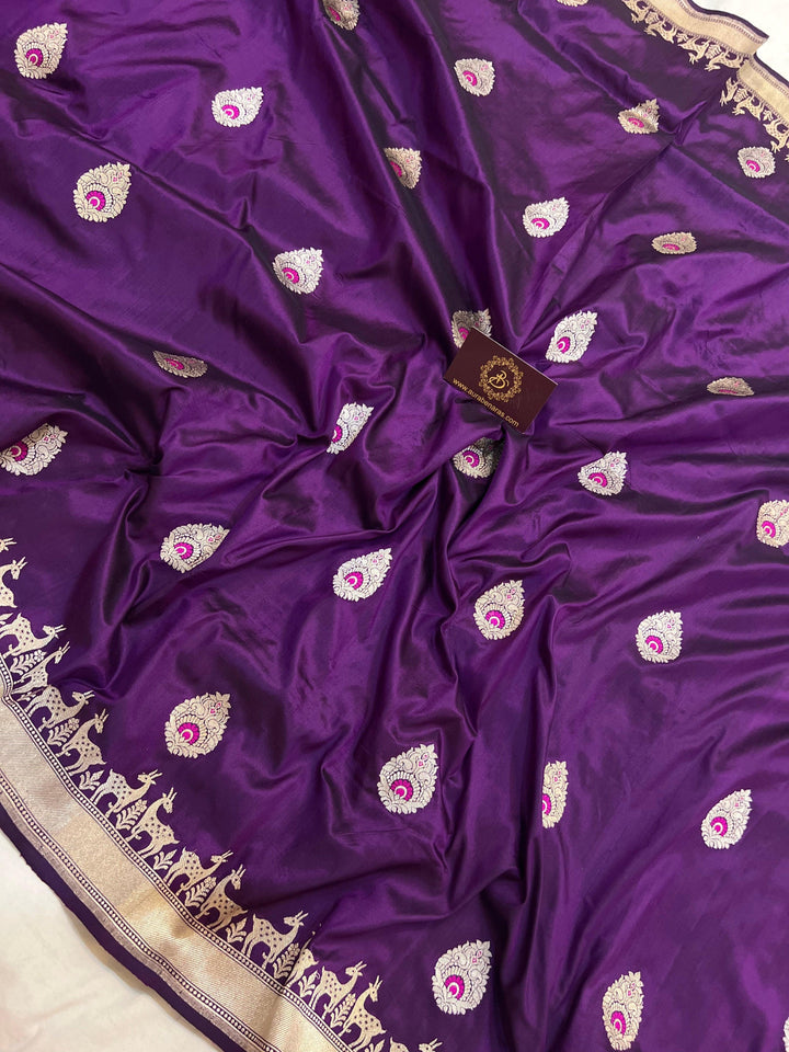 Deep Purple Banarasi Handloom Katan Silk Saree - Aura Benaras