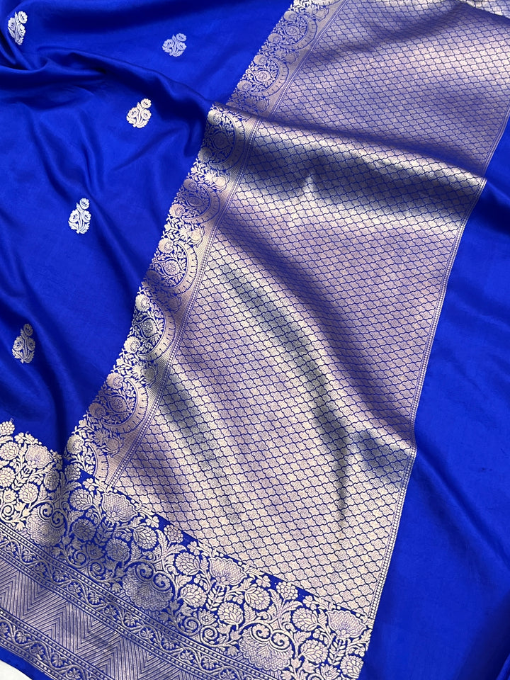 Royal Blue Pure Katan Silk Handloom Banarasi Saree