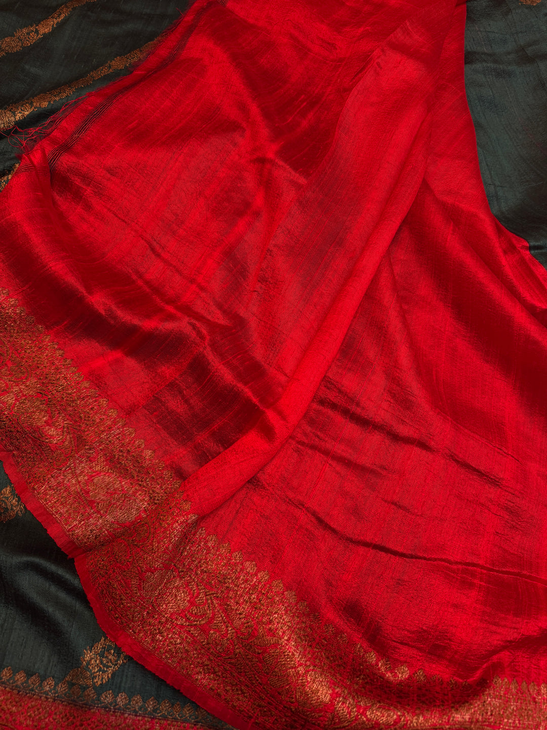 Bottle Green Pure Raw Silk Handloom Banarasi Saree