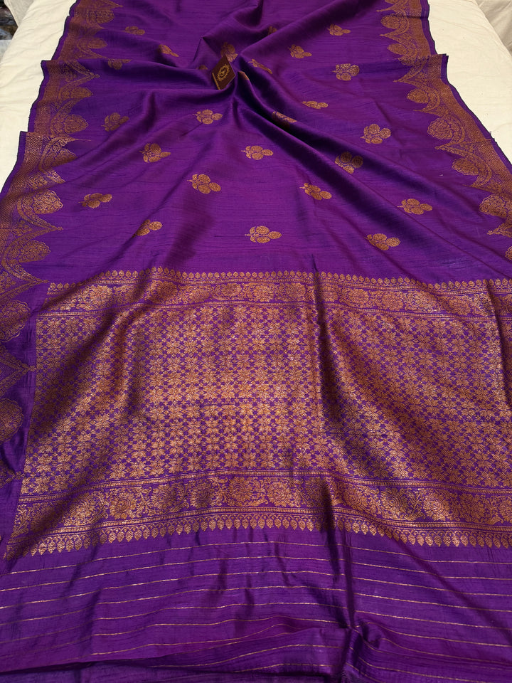 Purple Pure Raw Silk Handloom Banarasi Saree