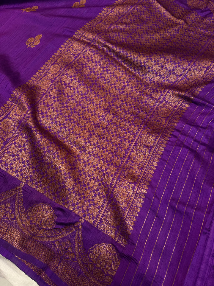 Purple Pure Raw Silk Handloom Banarasi Saree
