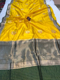 Yellow Pure Banarasi Handloom Silk Saree - Aura Benaras