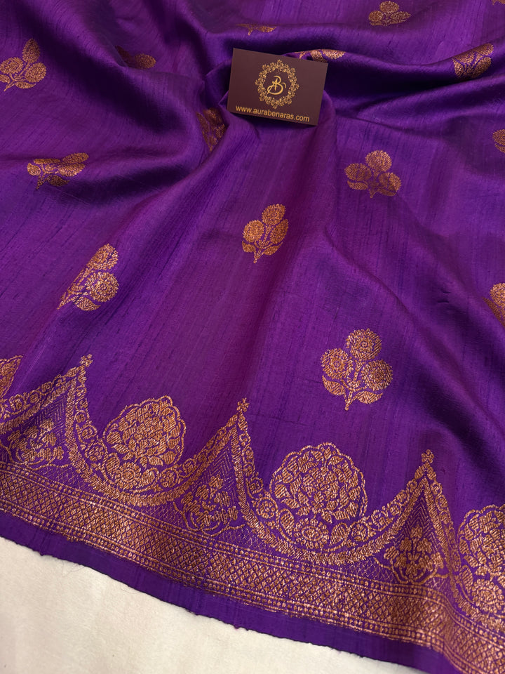 Purple Pure Raw Silk Handloom Banarasi Saree
