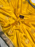 Yellow Pure Banarasi Handloom Silk Saree - Aura Benaras