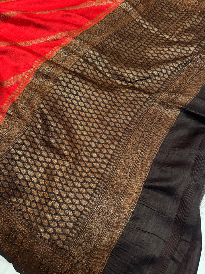 Red Pure Raw Silk Handloom Banarasi Saree