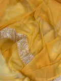 Cream-Yellow Khaddi Chiffon Banarasi Handloom Saree - Aura Benaras