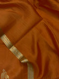 Carrot Orange Pure Banarasi Handloom Silk Saree - Aura Benaras