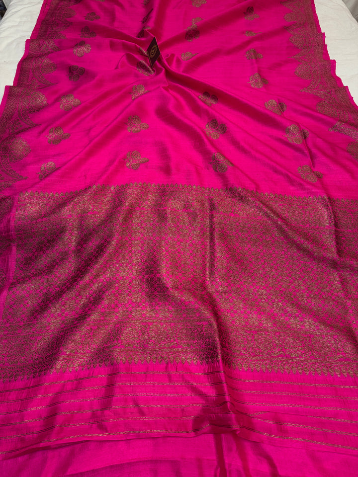 Rani Pink Pure Raw Silk Handloom Banarasi Saree