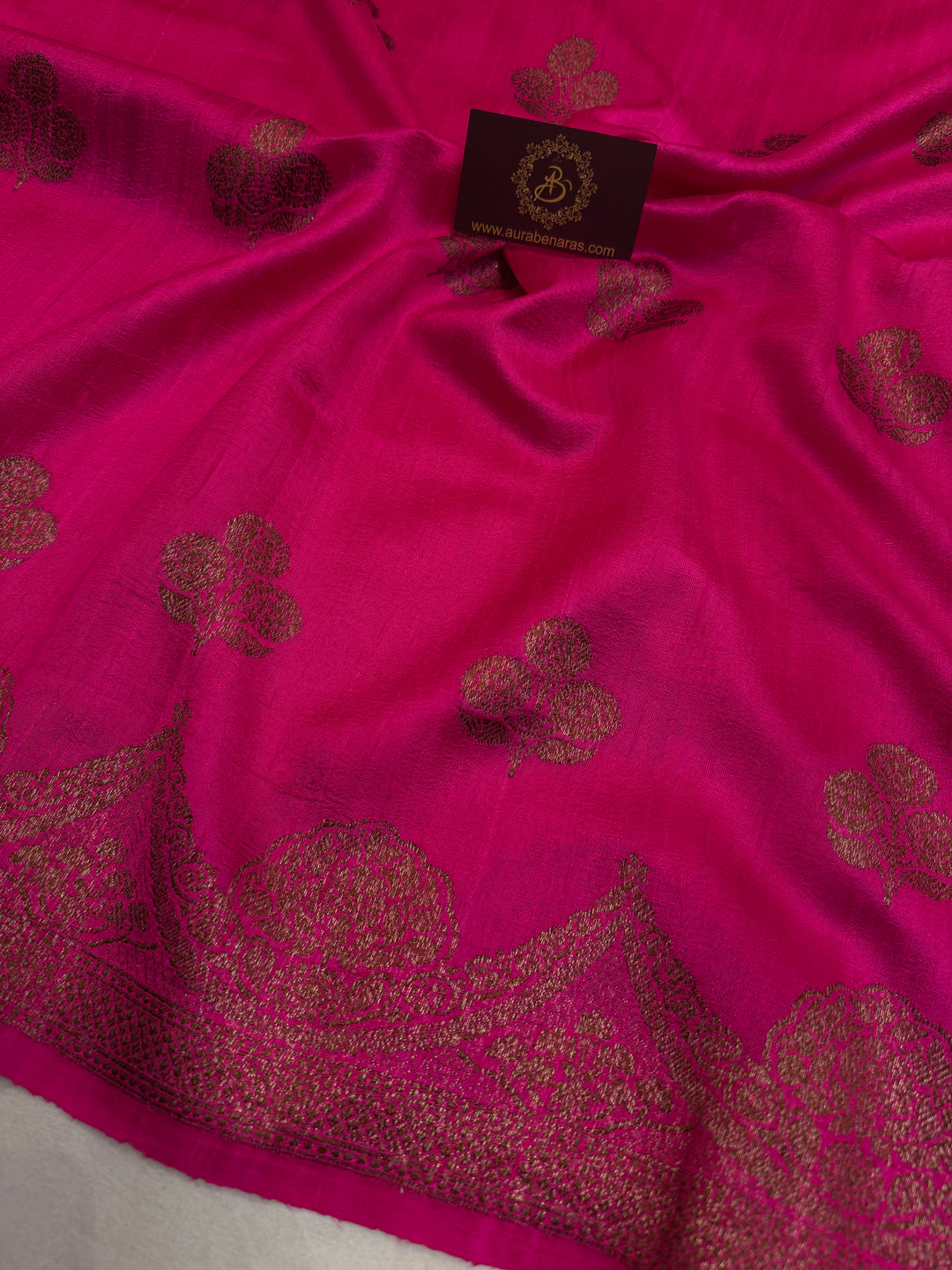 Rani Pink Pure Raw Silk Handloom Banarasi Saree